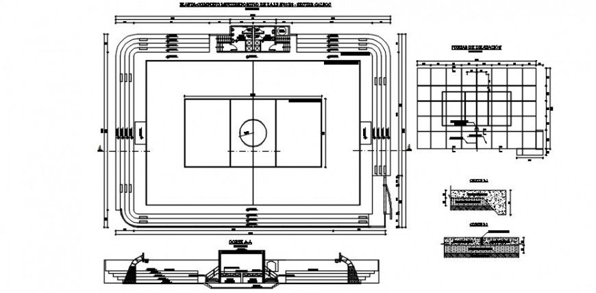 Section and plan details of sports playground autocad software file
