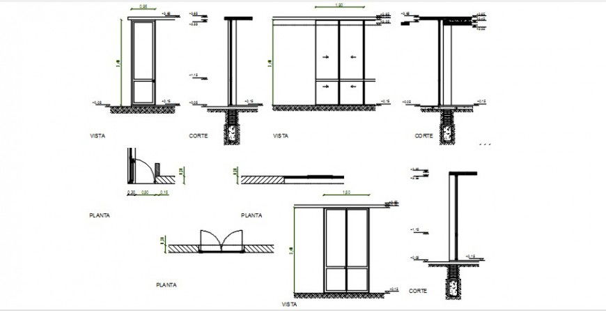 Section and plan drawings details of door units 2d view dwg file