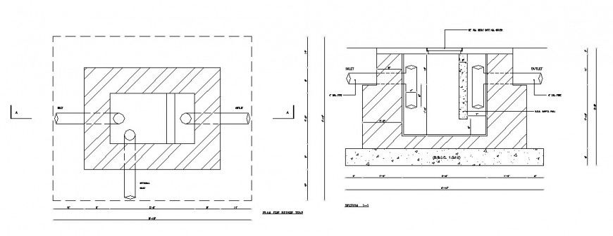 Section and plan for grease trap cad drawing details dwg file