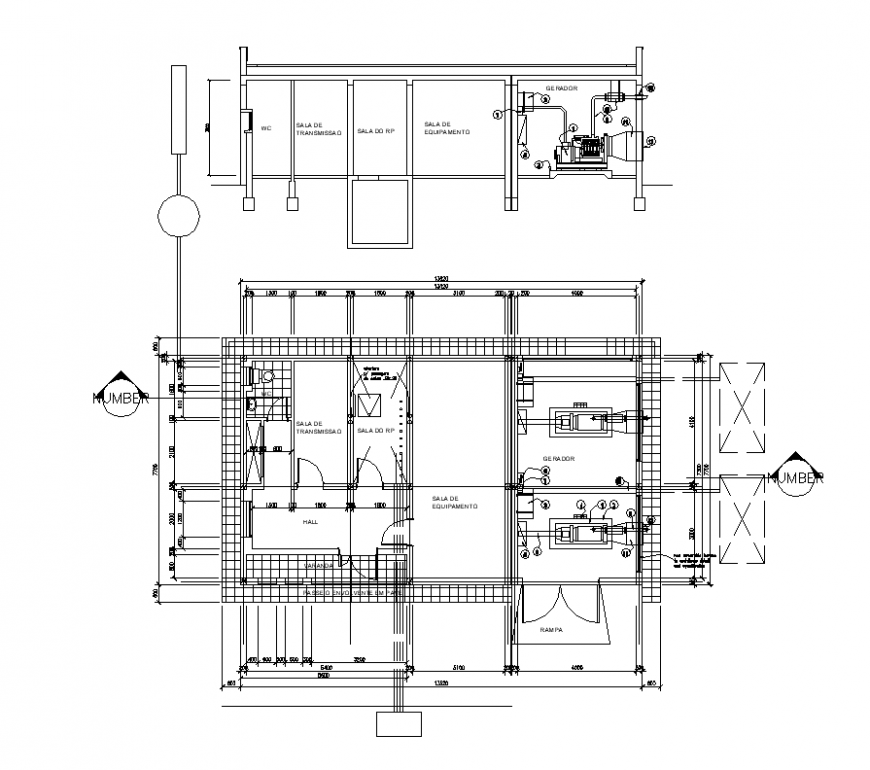 Section and plan view of Generator room detail elevation layout dwg file