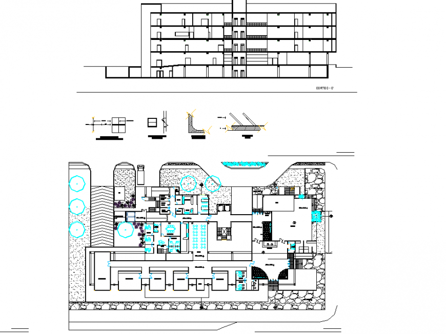 Section and planning restaurant detail dwg file