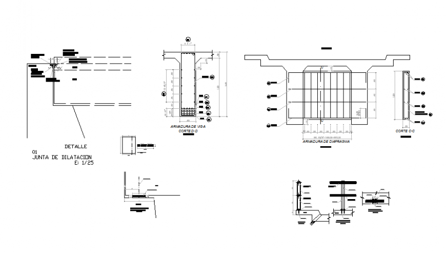 Section and structure detail of bridge in dwg file.
