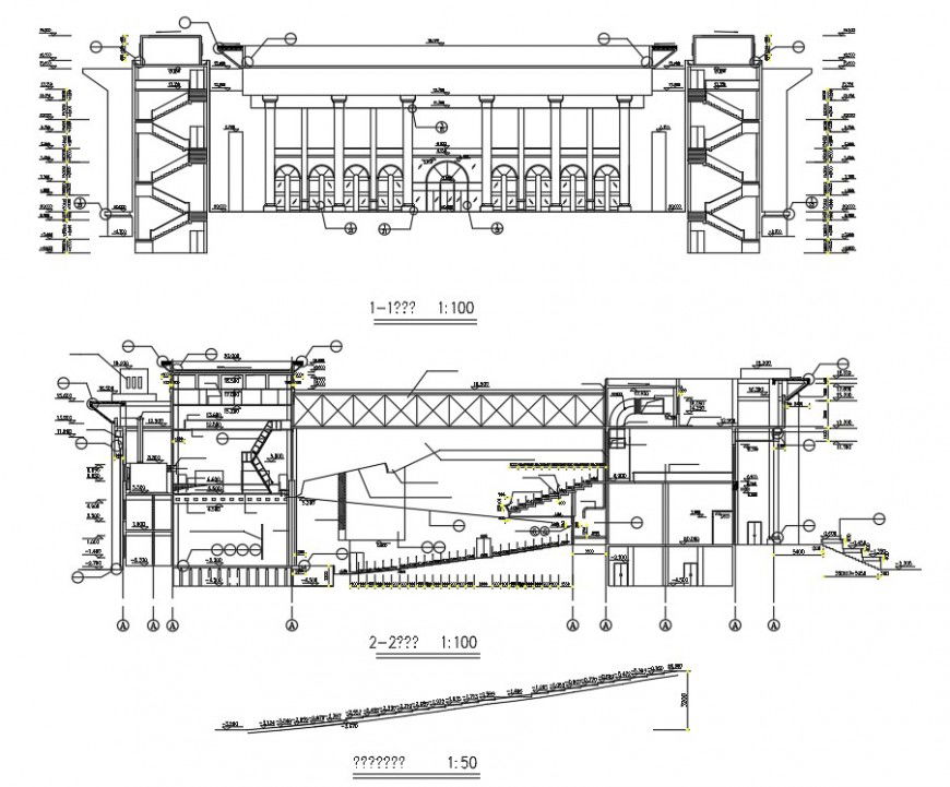 Section auditorium plan detail autocad file