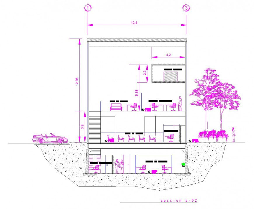 Section B-B’ office plan layout file