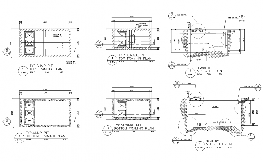 Section Cistern tank and pit detail dwg file