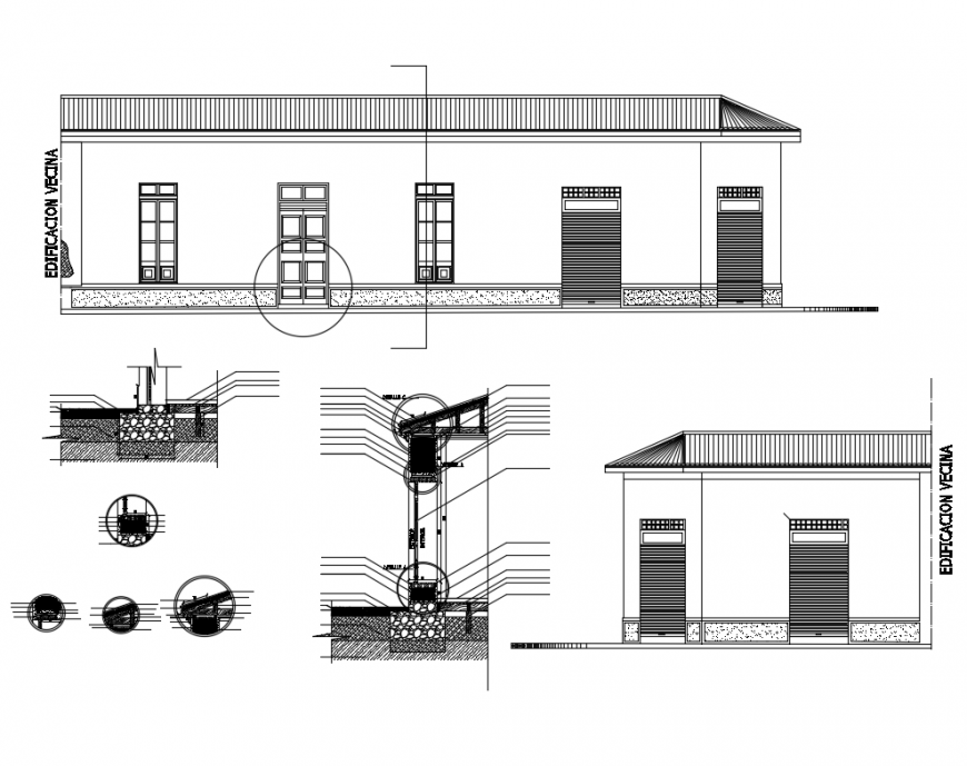 Section constructive details in mud house one family dwg file