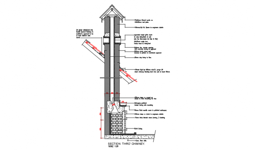 Section design chimney for house design drawing