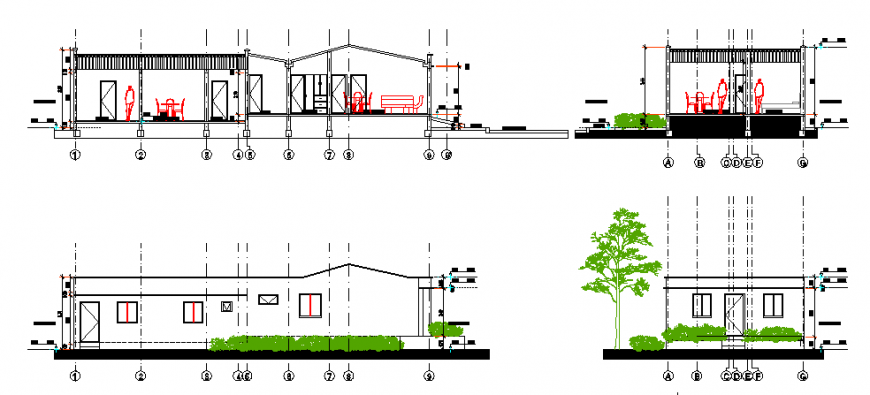 Section design drawing of corner house design drawing