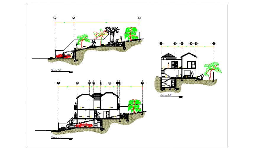 Section design drawing of family house design drawing