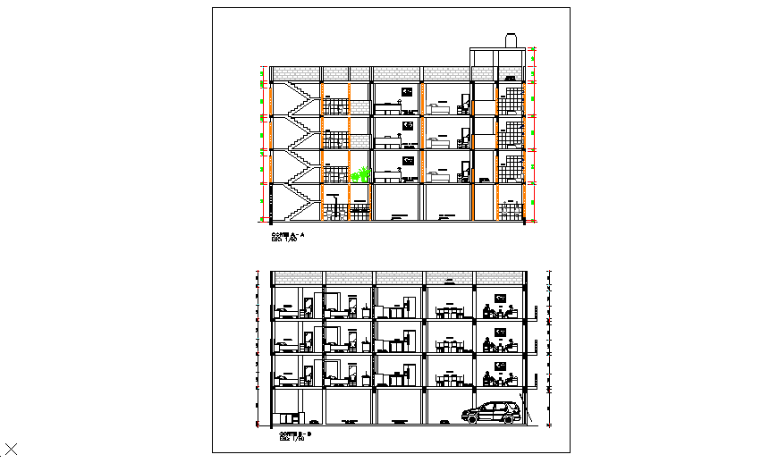 Section design drawing of multi familiar house-location design drawing