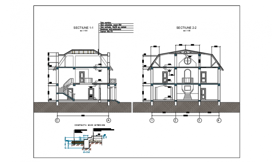 Section design drawings of 2storey house design