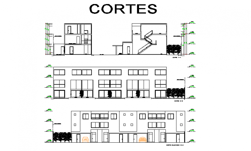 Section design of Architectural duplex house design drawing