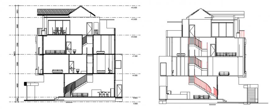 Section design of Small but classical house design drawing