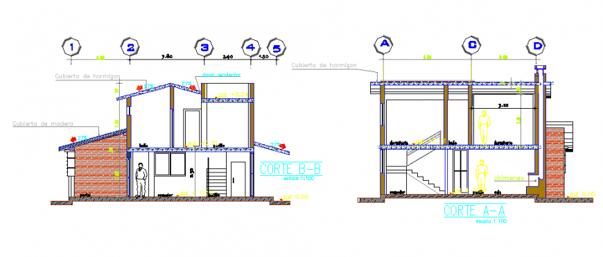 Section design of small type living place design drawing