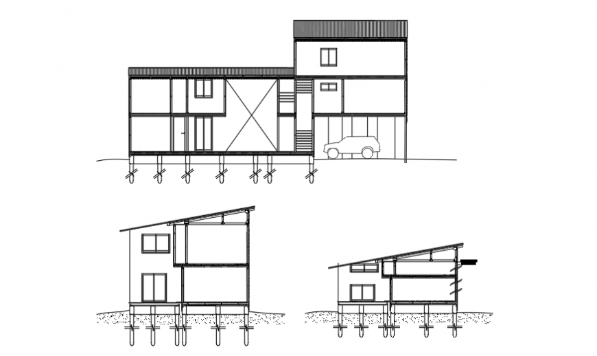 Section design of wood house design drawing
