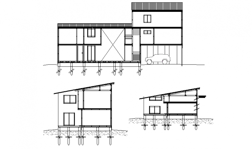 Section design plan of wood housing design drawing