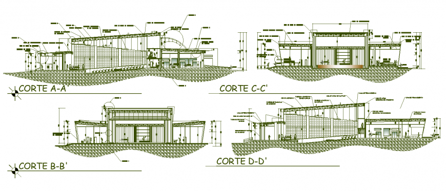 Section detail drawing of commercial plaza in dwg file.