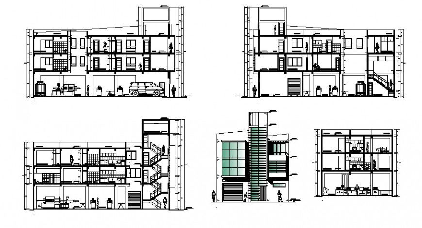 Section detail drawing of villa in dwg file.