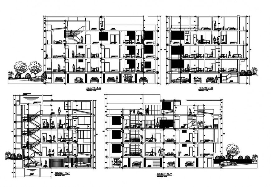 Section detail of an apartment 2d view CAD construction block AutoCAD file