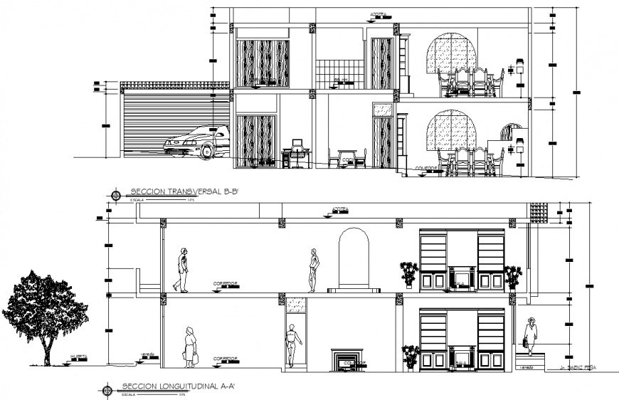 Section detail of bungalow drawing in dwg AutoCAD file.