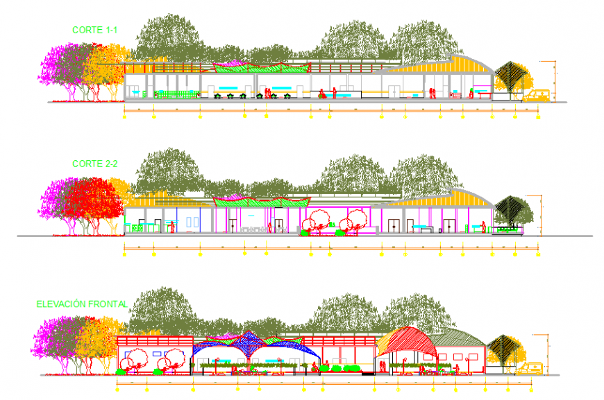 Section detail of health centre in dwg file.
