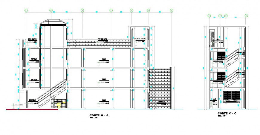Section detail of house 2d view CAD structural block layout autocad file