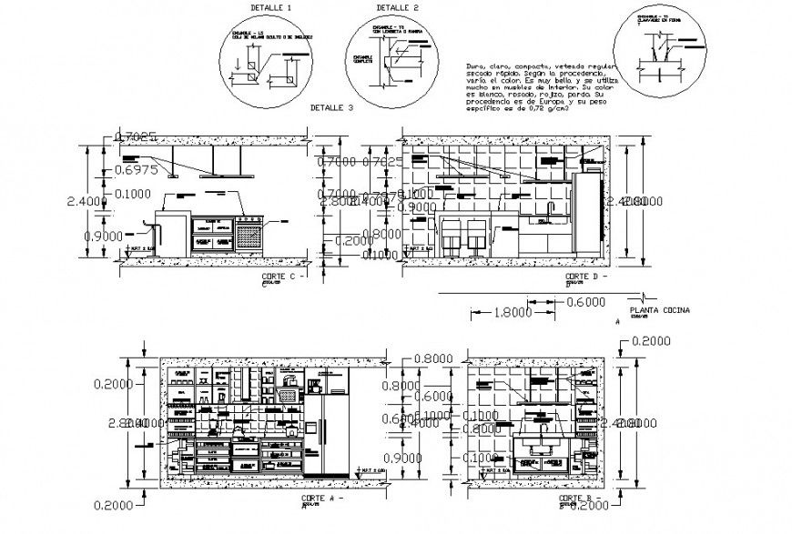 Section detail of kitchen construction 2d view CAD structure layout file in dwg format