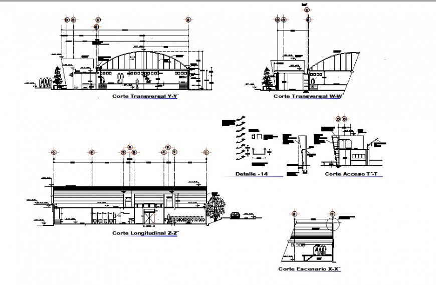 Section detail of multi-plex theater building detail 2d view CAD structural block autocad file