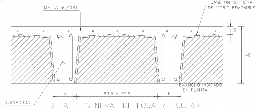 Section detail of slab in dwg file.