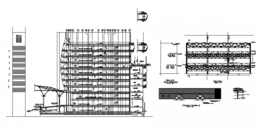 Section detail of surgeries academy building, in dwg file.