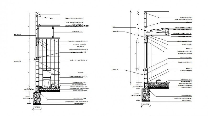 Section detail of toilet in AutoCAD file.