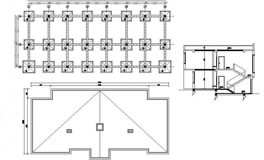 Section details and foundation plan of building 2d view dwg file
