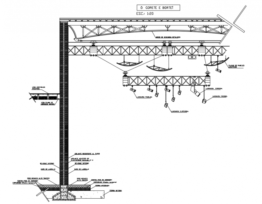 Section details of television studio installations dwg file