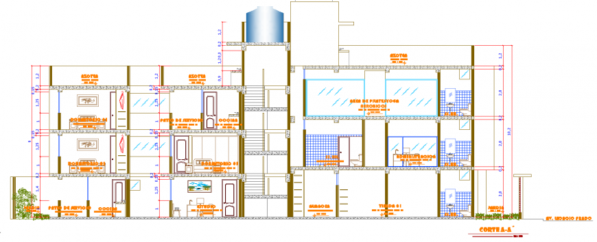 Section drawing of apartment building in dwg file.