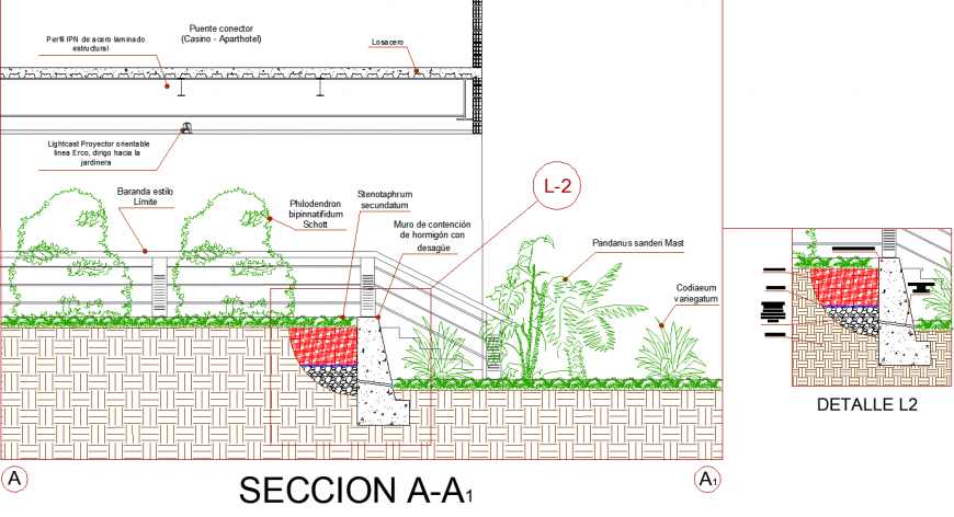 Section drawing of plantation drawing in dwg file.