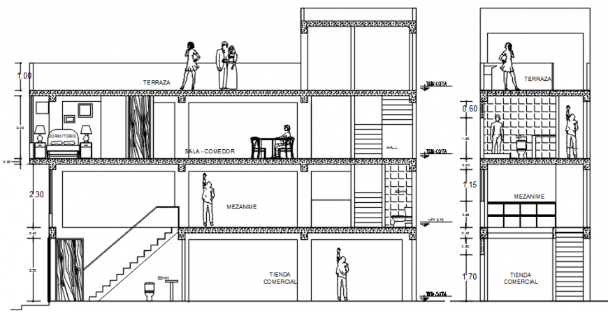 Section drawings details of apartment dwg file