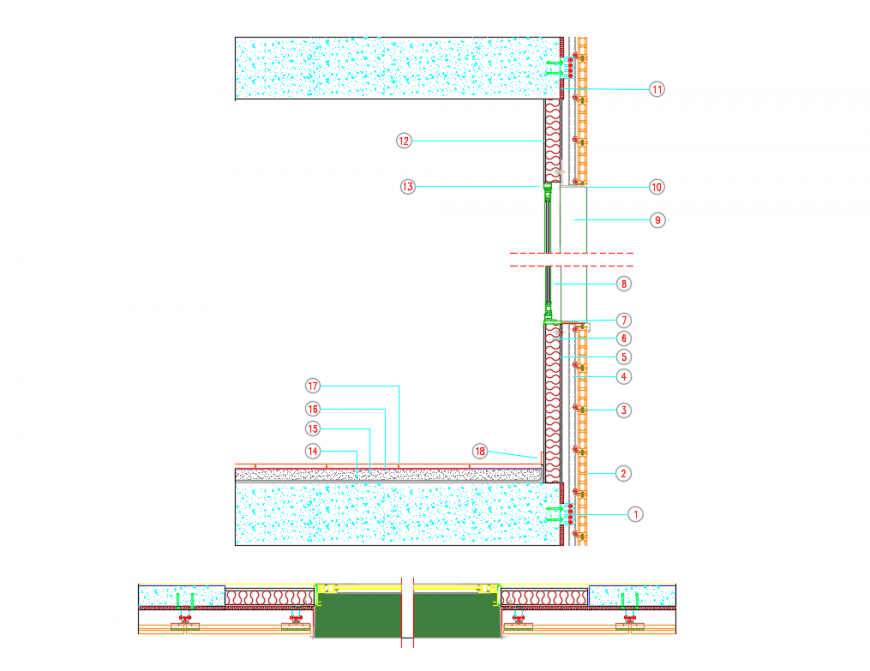 Section front ventilated concrete wall constructive details dwg file