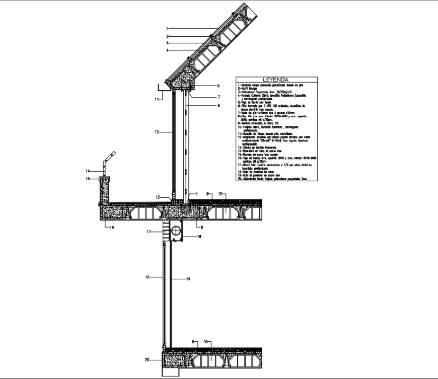 Section in balcony and constructive details dwg file