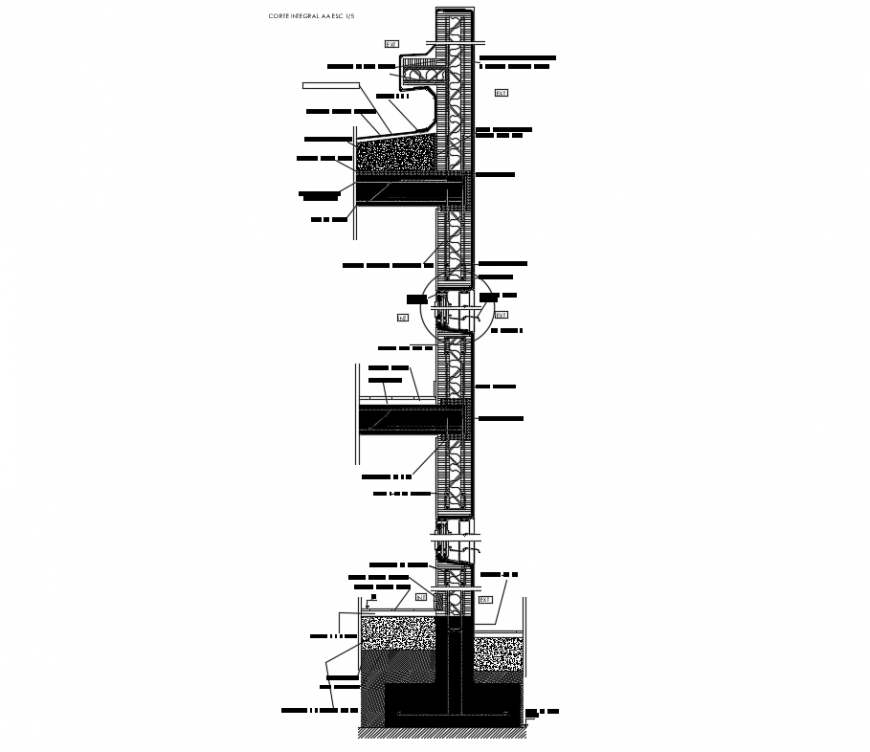 Section integral details of corporate multi-level building dwg file