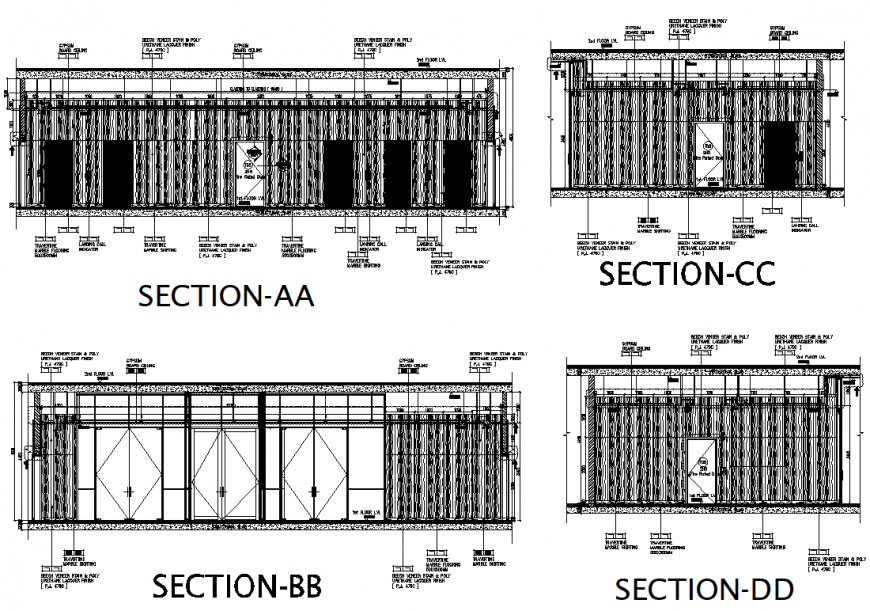 Section Lift lobby wooden cladding detail dwg file