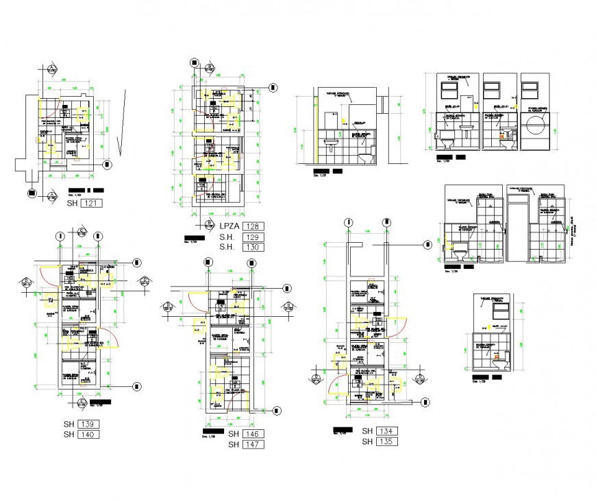 Section line of wash room plan dwg file