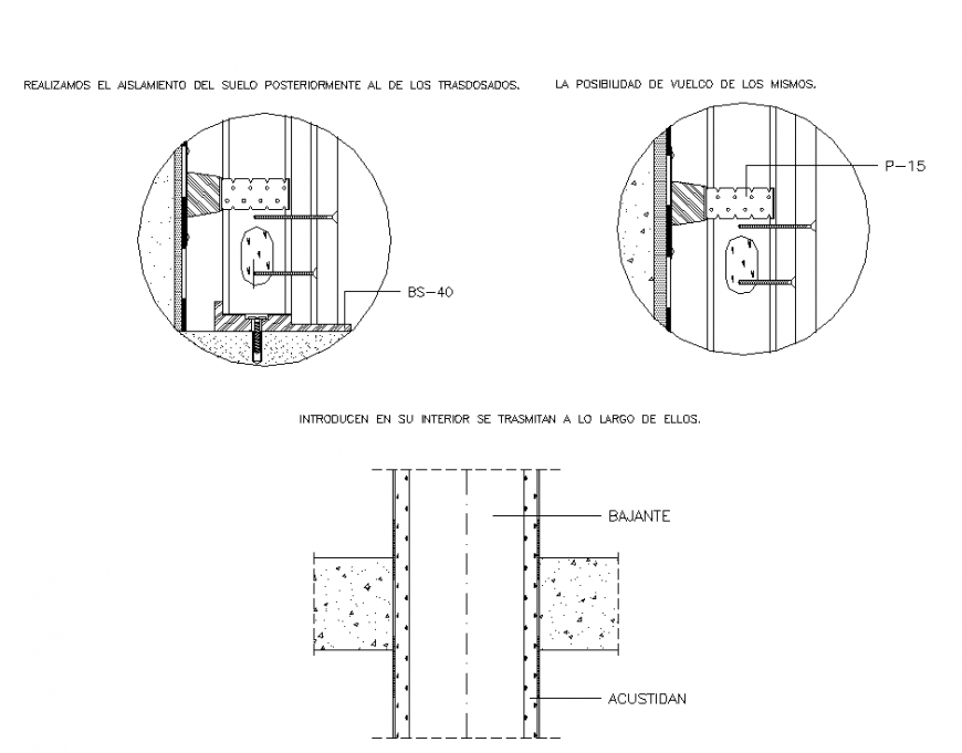 Section of Acoustic isolation roofs plan autocad file