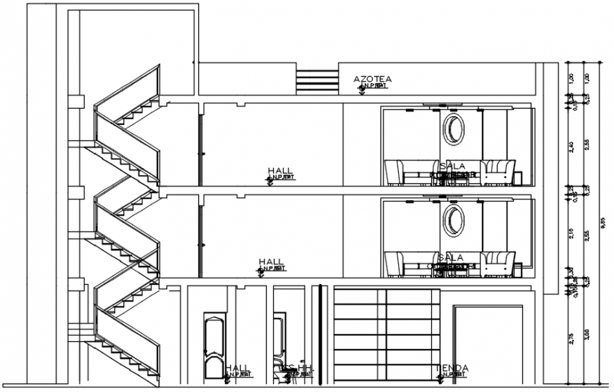 Section of B axis view of house in AutoCAD 