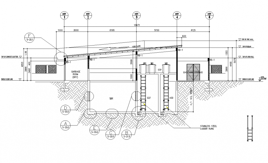 Section of Cistern tank and pit plan