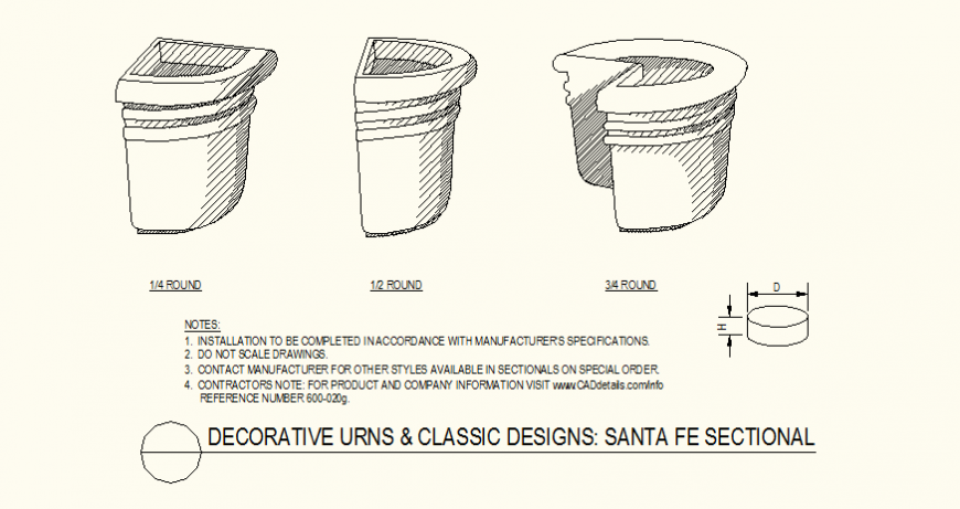 Section of decorative vase detail dwg file