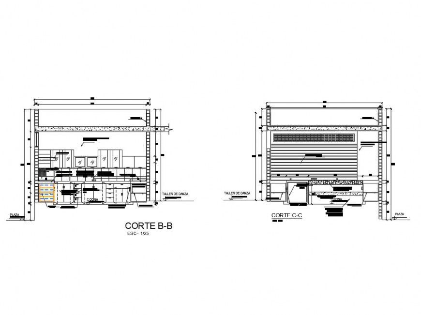 Section of kitchen area CAD block layout file in dwg format