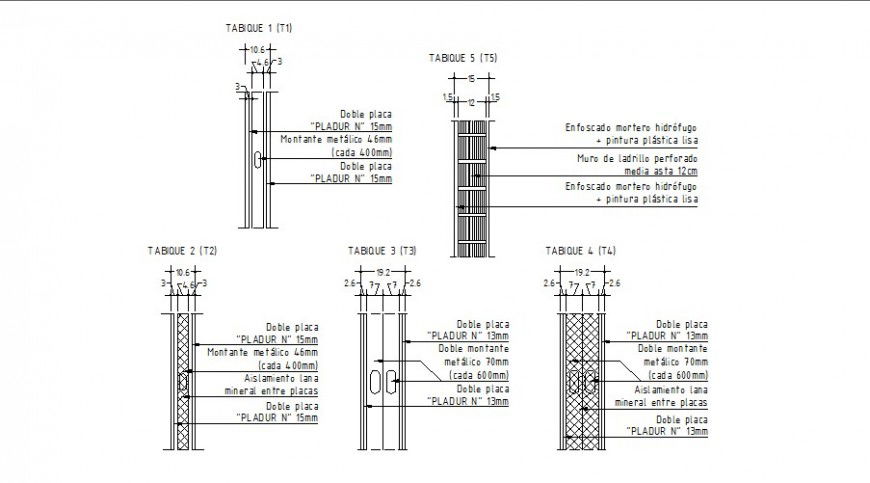 Section of masonry housing single family in dwg file.