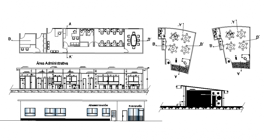 Section of Office building structure detail 2d view layout autocad file