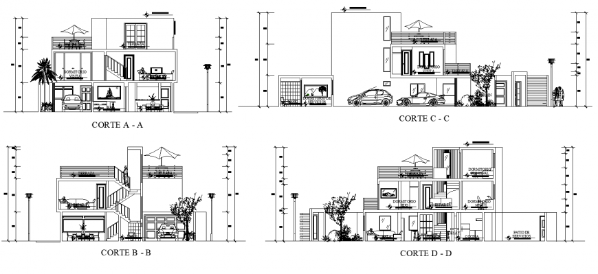 Section of residential housing structure 2d view layout autocad format file