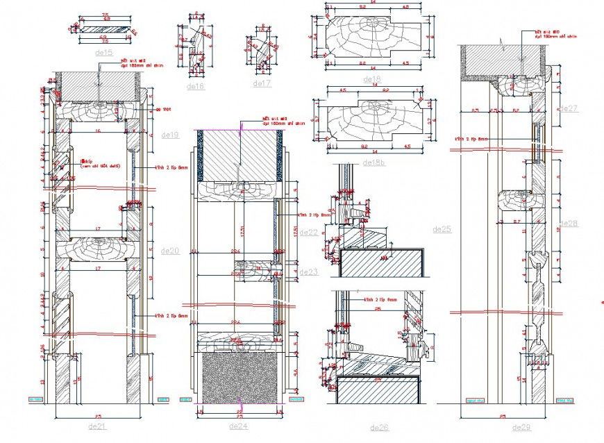 Section of wooden door layout file